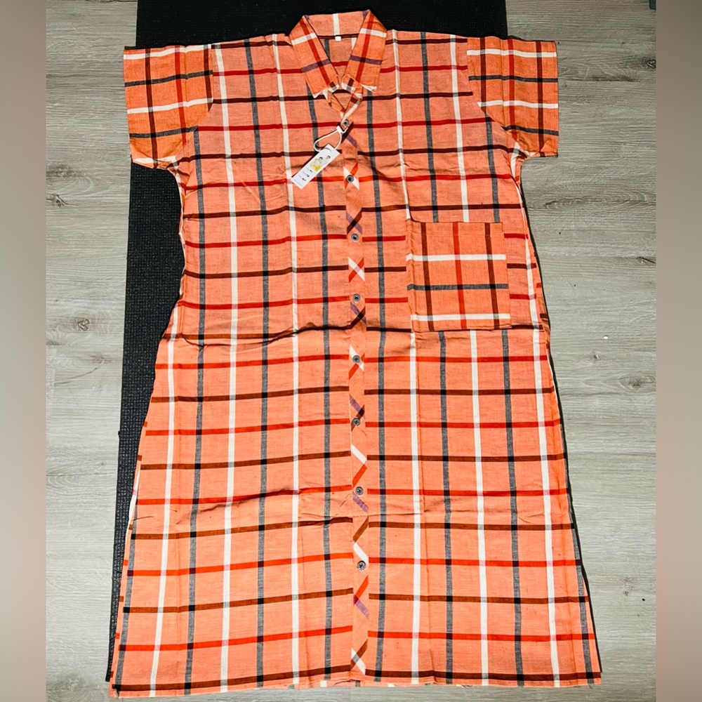 Classic Plaid short sleeves, point collar shirt dress with buttons front closure